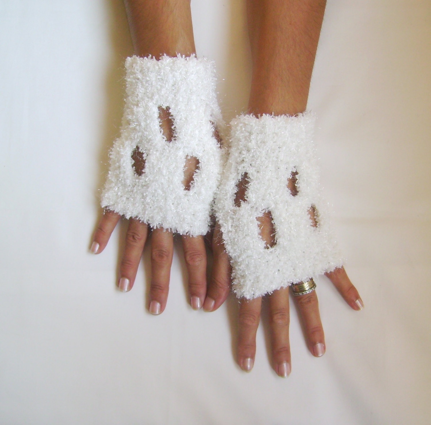 Fingerless gloves ivory gloves cozy gloves eyelash sparkle free shipping steampunk buy now online