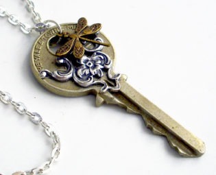 Recycled Dragonfly Key Necklace Dragonfly - Flying Home steampunk buy now online