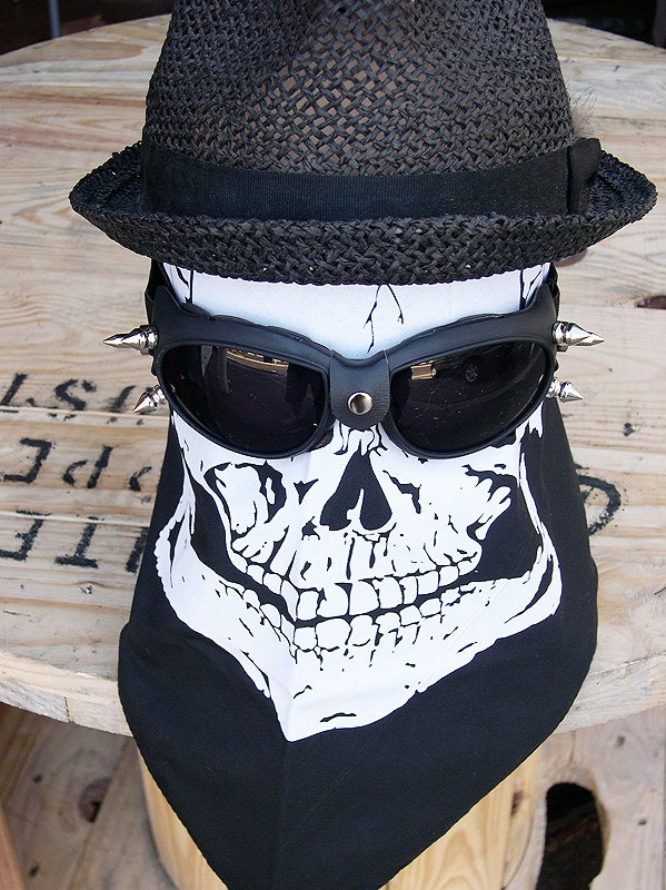 2 pc SKULL FACE SCARF Steampunk Riding Mask with Matching Goggles w/Spikes - A Burning Man Must Have steampunk buy now online