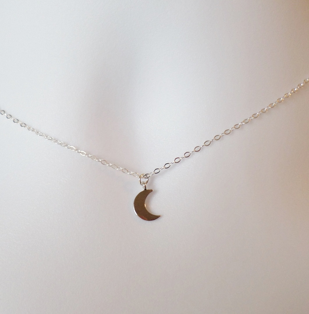 Tiny Flat Silver Moon Necklace - Silver Moon Necklace - Crescent Moon Necklace - Sterling Silver Moon Necklace - Sterling Silver Necklace steampunk buy now online