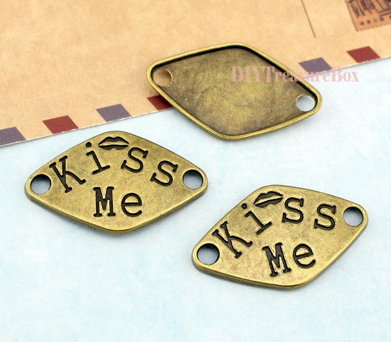 12pcs--Antique bronze letter "kiss me"pendants, letter "kiss me " charms/connector 20x33mm steampunk buy now online