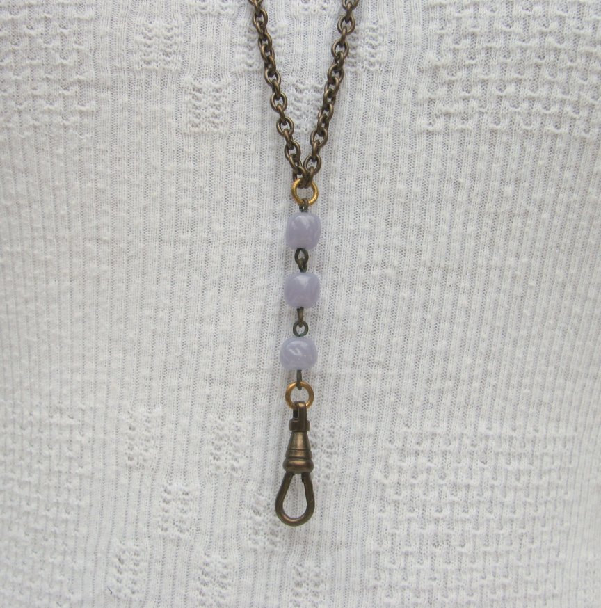 SALE! CLOSEOUT Vintage lanyard pastel purple Bulk pricing Rosary style chain pressed bead glass Necklace Charm holder supplies C123 steampunk buy now online
