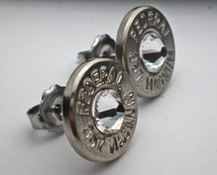 357 Federal Nickel Thin Bullet Head Stud Earrings Your Choice of Birthstone Swarovski Crystal steampunk buy now online
