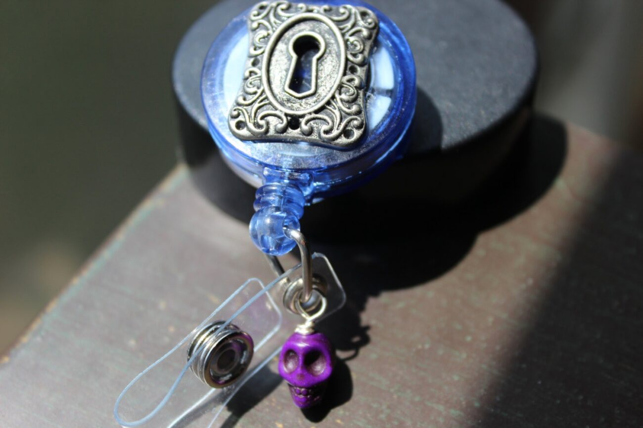 Steampunk Sugar Skull Badge Holder Retractable Badge Holder steampunk buy now online