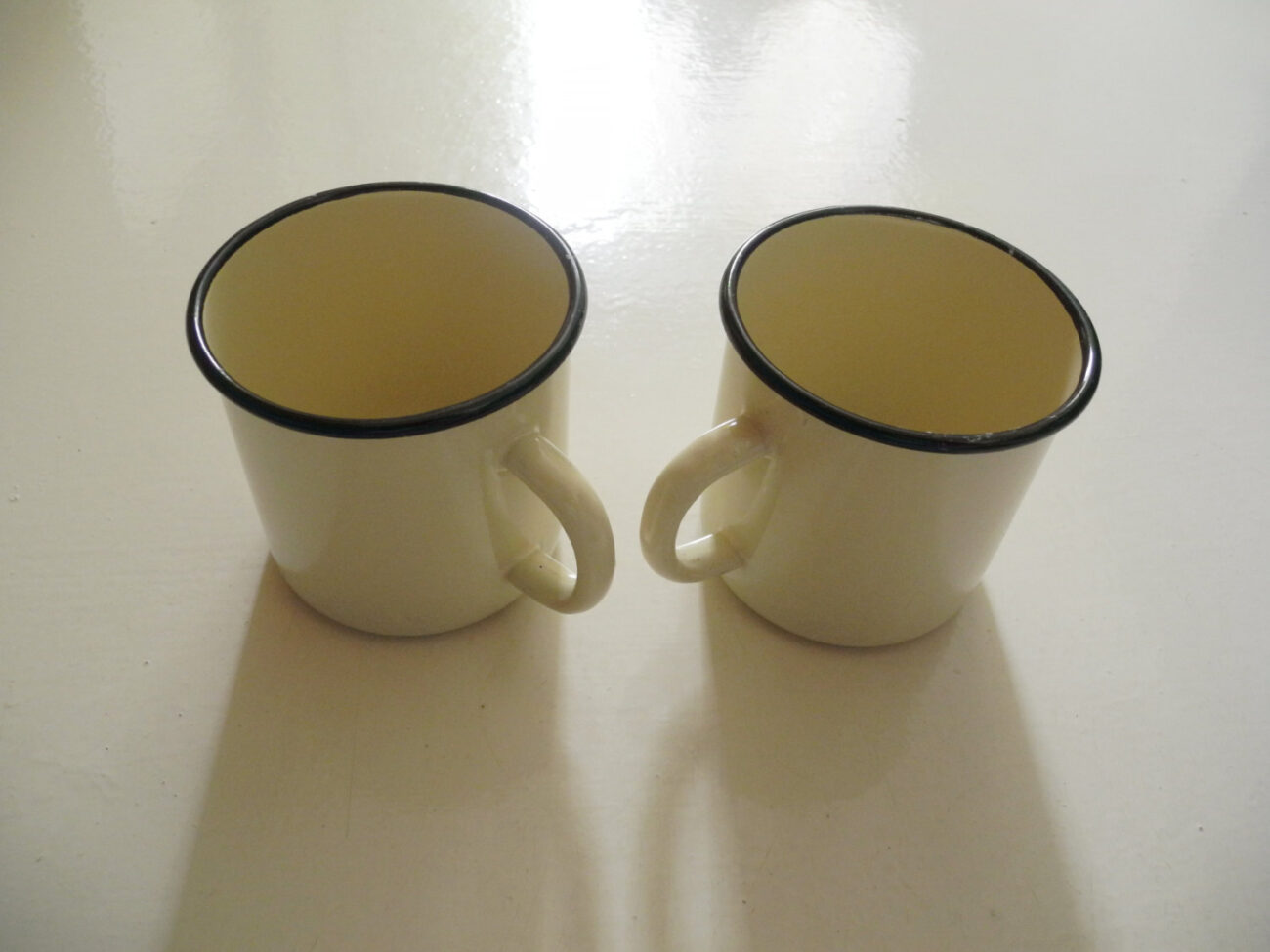 Vintage Soviet enamelware mug, cup white and black from USSR set of 2 pieces steampunk buy now online