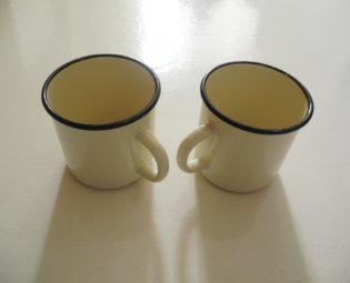 Vintage Soviet enamelware mug, cup white and black from USSR set of 2 pieces steampunk buy now online