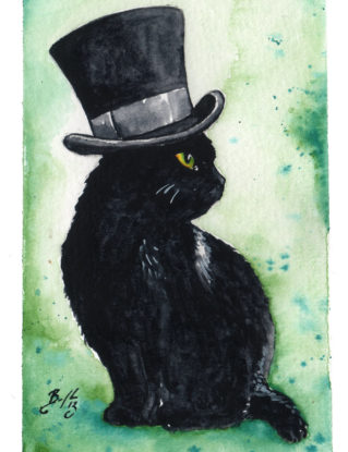 A Very Fine Hat: Fine Art Giclee Watercolour Black Cat Print steampunk buy now online