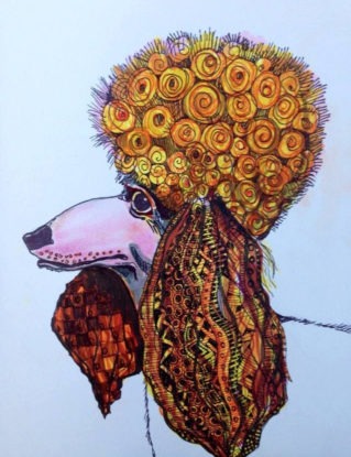 Poodle with Afro drawing Print art drawing ink by Mary Vogel Lozinak Zentangle tateam steampunk buy now online