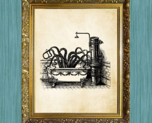 Steampunk Octopus Art Print Ocotpus Bath Bathroom Print steampunk buy now online