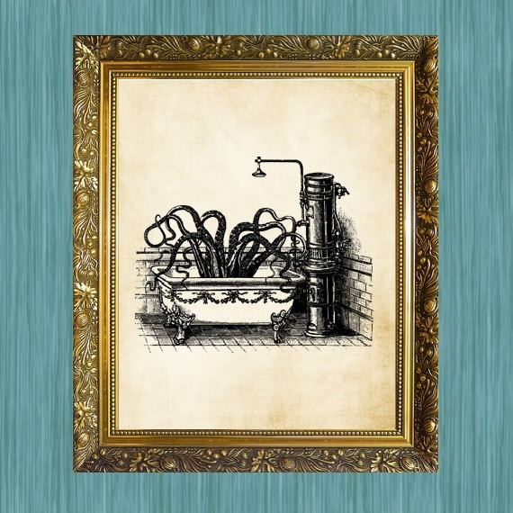 Steampunk Octopus Art Print Ocotpus Bath Bathroom Print steampunk buy now online