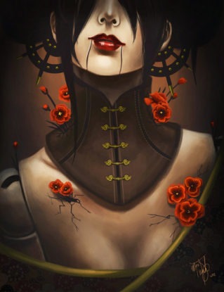 11x14 print, "Opium", Victorian art, Asian art, dark fantasy, Oriental inspired, Gothic art, Steampunk art, Victorian doll art with poppies steampunk buy now online