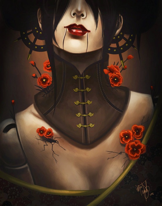 11x14 print, "Opium", Victorian art, Asian art, dark fantasy, Oriental inspired, Gothic art, Steampunk art, Victorian doll art with poppies steampunk buy now online