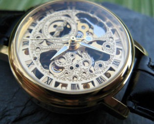 Women's Goldtone Mechanical Wrist Watch with Black Leather Wristband, Steampunk - Watch - Item MWA155 steampunk buy now online