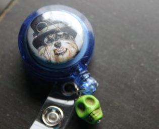 Stocking Stuffer Steampunk Dog and Sugar Skull Badge Holder Retractable Badge Holder steampunk buy now online