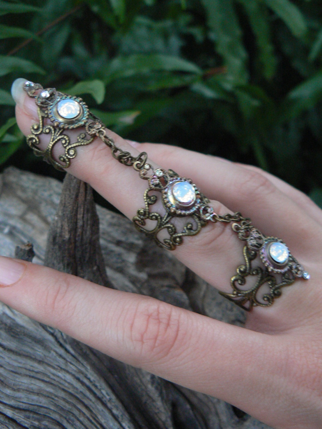 triple armor ring nail ring opal glass claw ring knuckle ring statement ring victorian steampunk moon goddess pagan witch boho gypsy style steampunk buy now online