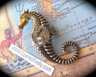 Seahorse Brooch Nautical Brooch Steampunk Pin Tiny Vintage Watch Movement Antiqued Brass Gold Gothic Victorian Brooch Inspired Art Jewelry steampunk buy now online