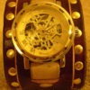 Steampunk Leather Watchband handmade Brass rivets Oxblood Red swing latch steampunk buy now online