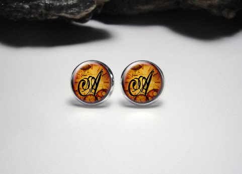 Personalized Stud Earrings /Initials Stud Earrings/ Steampunk Jewelry / Personalized Stud Earrings / Gifts for steampunk buy now online