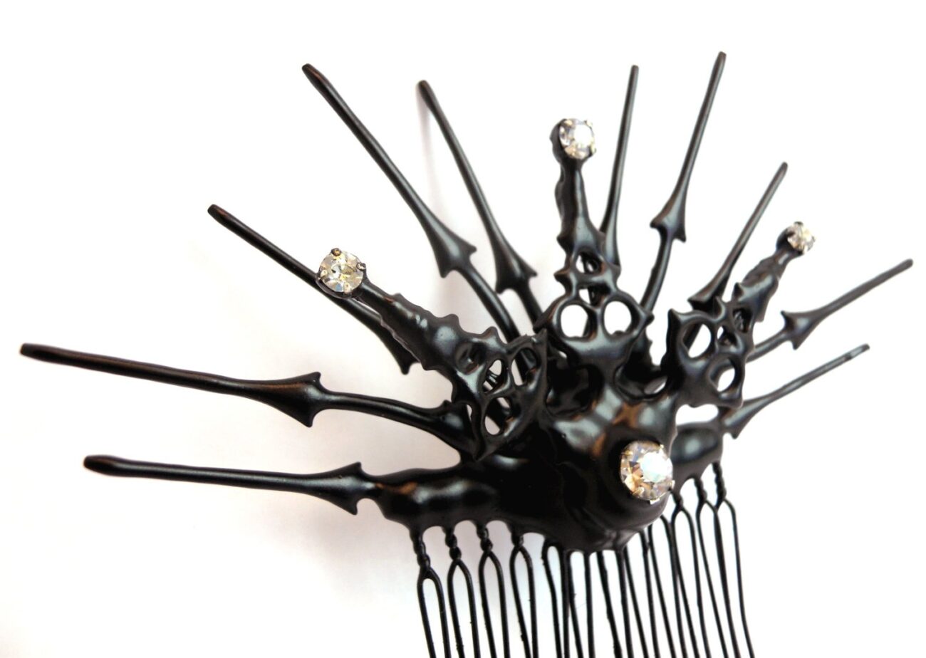 Hair Comb Gothic hair ornament Clock hand black with crystal perfect for that chic vampire bride- Empress of the West steampunk buy now online