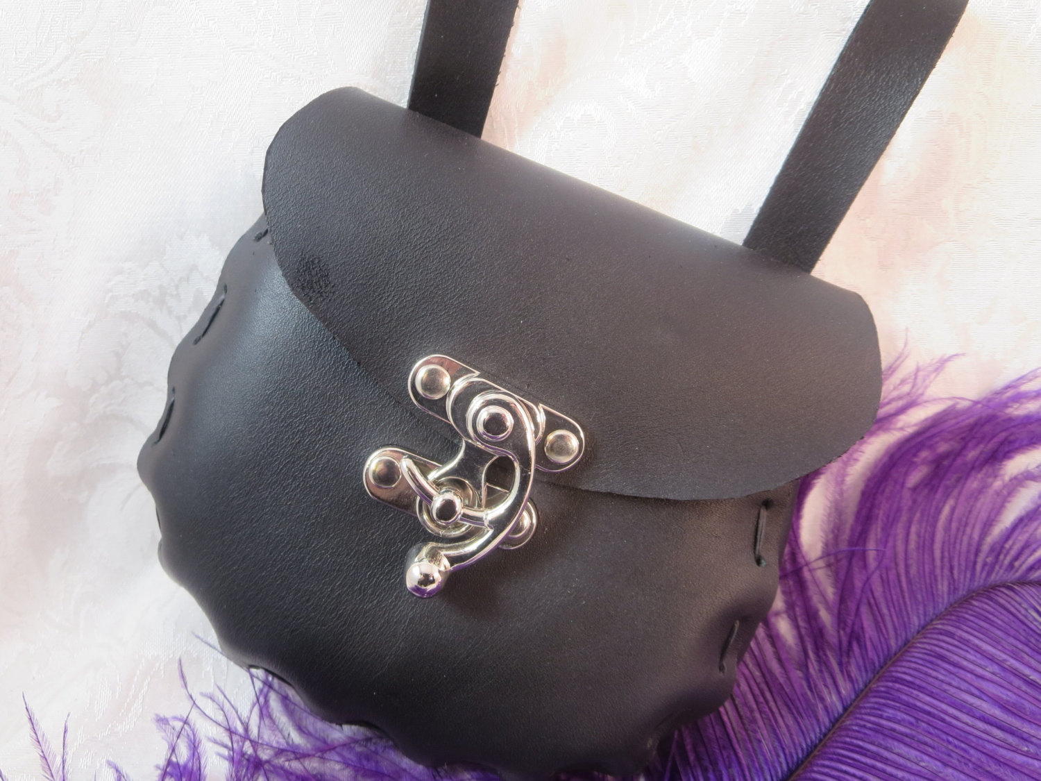 Medieval Renaissance Black Leather Belt Bag / SCA LARP Belt Pouch / Pagan Wicca Belt Bag / Gothic Steampunk Leather Belt Purse / Garb steampunk buy now online
