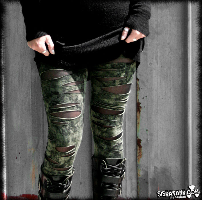 BROKEN - Military Leggings Army Green Wasteland Post Apocalyptic Distressed steampunk buy now online