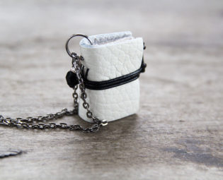 Leather miniature book necklace, mini book jewelry, book lover literature, eco friendly necklace pendant, steampunk journal necklace - white steampunk buy now online