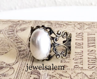 White Pearl Ring Black Brass Modern Victorian Ring Gift Exotic Gothic Pewter Steampunk Vintage Style Heirloom Statement steampunk buy now online