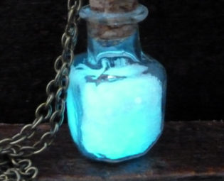 Steampunk necklace Magic Fire Fairy Angel dust pendant charm Glow in the dark bottle vial Aqua steampunk buy now online