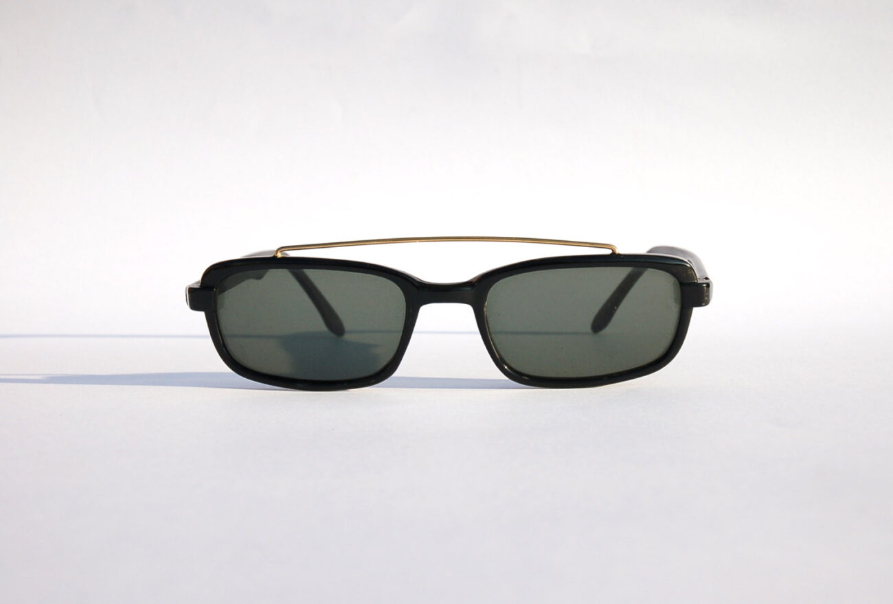 Vintage 90s Double Bridge Squared Sunglasses / Rectangle Shades / w Gold and Black Tone Frame - NOS Dead Stock Steampunk /Grunge/Rave steampunk buy now online