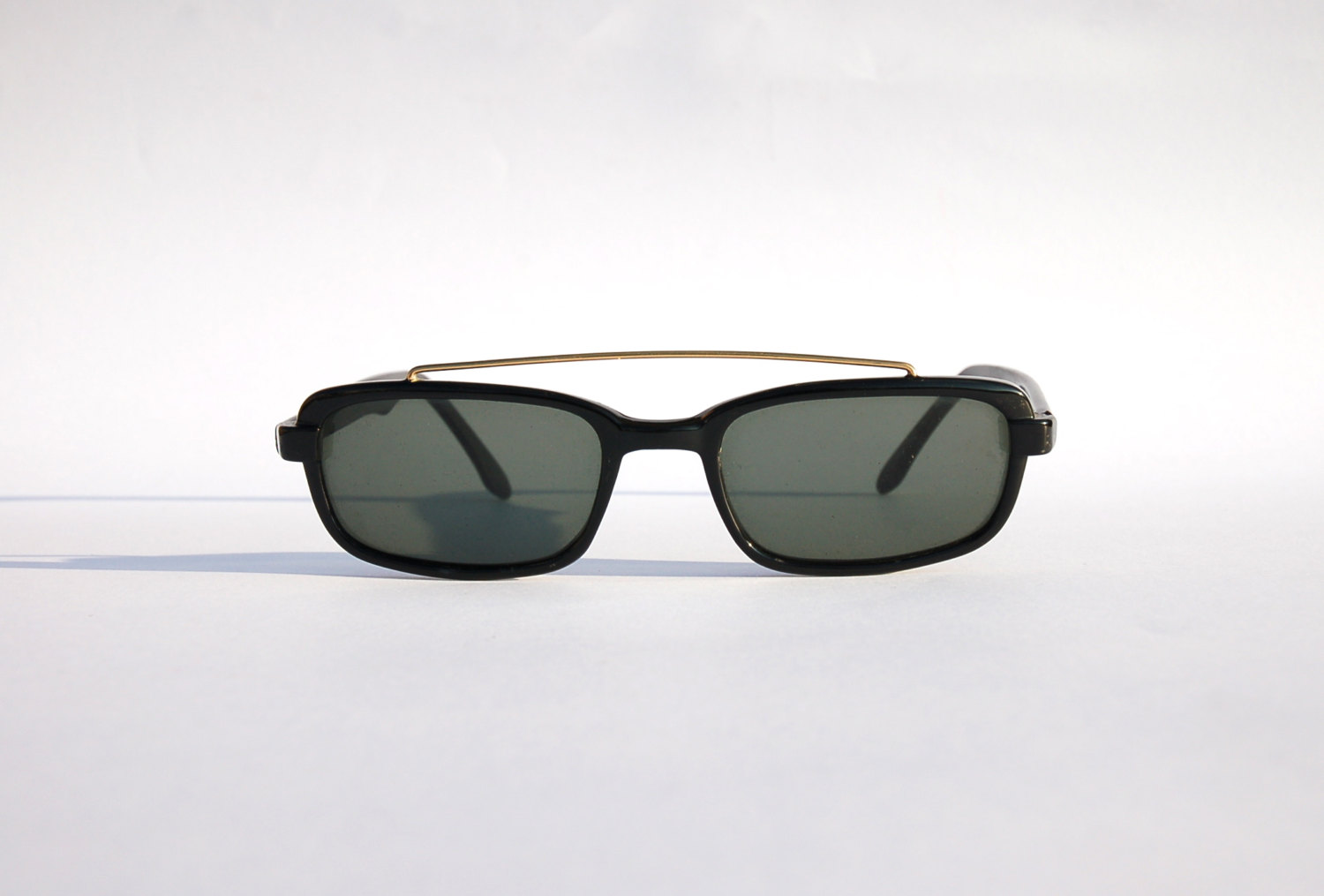 Vintage 90s Double Bridge Squared Sunglasses / Rectangle Shades / w Gold and Black Tone Frame - NOS Dead Stock Steampunk /Grunge/Rave steampunk buy now online