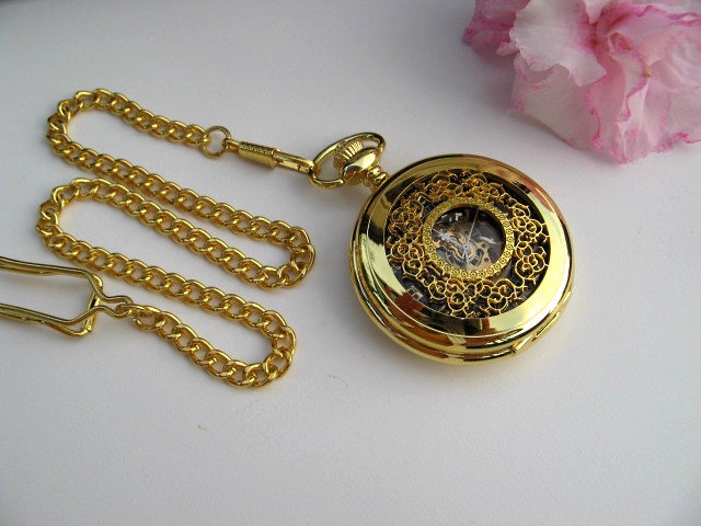 Pocket Watch - Gold and Black Mechanical Pocket Watch with Chain - Steampunk - Men - Groomsmen Gift - Watch - MPW111 steampunk buy now online