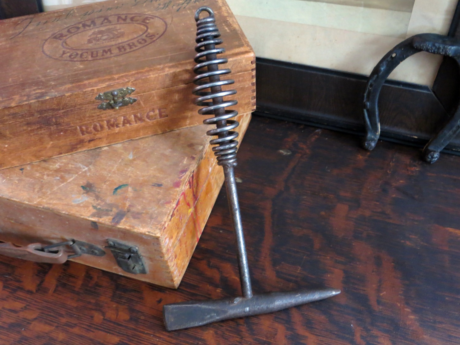 welding chisel & pick hammer with metal spring handle ~ 2 sided ~ vintage tool ~ hammer ~ vintage industrial tool steampunk buy now online