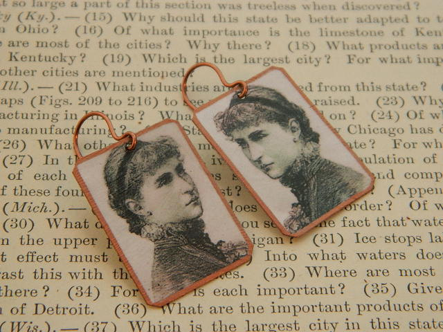 Steampunk earrings Victorian Lady illustration earrings mixed media jewelry steampunk buy now online
