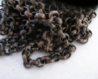 Vintage solid brass patterned 8mm Chunky Thick rolo chain rustic Aged brown patina 1 foot steampunk goth steampunk buy now online