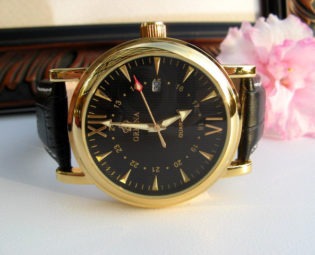Luxury Black and Gold Wrist Watch - Black Leather Wristband - Quartz - Steampunk - Watch - Item QWA023 steampunk buy now online