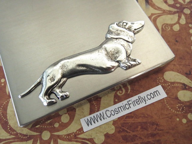 Silver Steampunk Flask Dachshund Dog Wiener Dog Flask Rectangular Flask Square Edges Silver Flask Doxie Gift steampunk buy now online