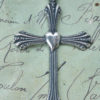 Crucifix brass pendant with heart, Sterling Silver Ox Finish steampunk buy now online