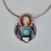 Steampunk Art Nouveau Heart with Turquoise, Hand Carved 1/2" Shell Cameo on Sterling Silver Heart with Wings Sterling Snake Necklace. steampunk buy now online