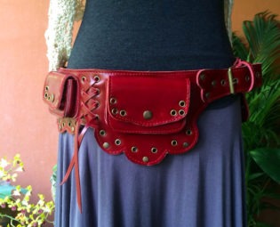 Leather Utility Belt Red -The Lotus- Pocket Belt,Steampunk Hip Purse,Burning Man, Belt Bag,Fanny Pack, Festival Belt steampunk buy now online