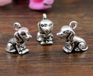 15pcs-- Tiny Dog Charms Antique Tibetan Silver Tone 3D Dog Charm pendants ,DIY Supplies 13x10mm steampunk buy now online