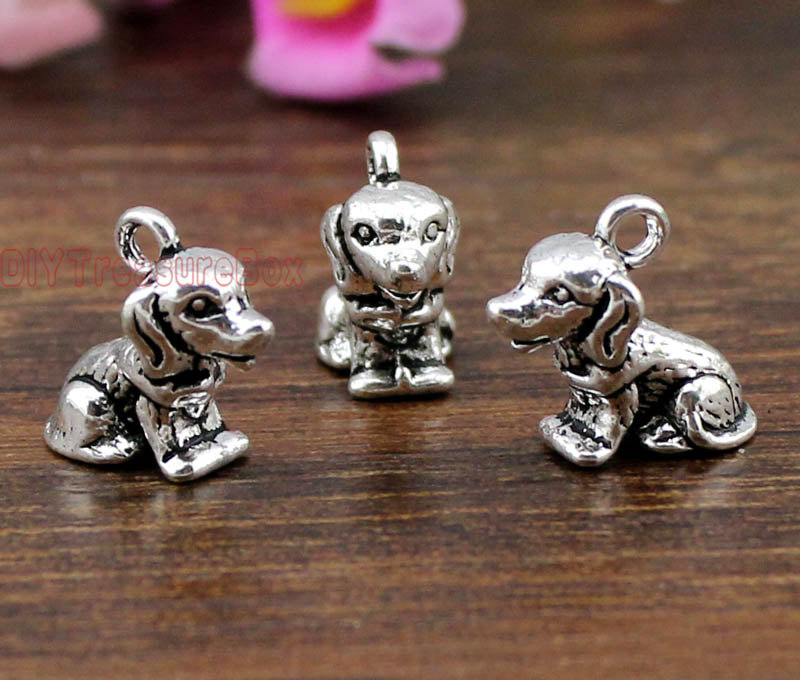 15pcs-- Tiny Dog Charms Antique Tibetan Silver Tone 3D Dog Charm pendants ,DIY Supplies 13x10mm steampunk buy now online