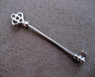 Skeleton Key Industrial Barbell Silver Surgical Steel Finish 14 Gauge Scaffold Piercing Bar Antique 2 Inch steampunk buy now online