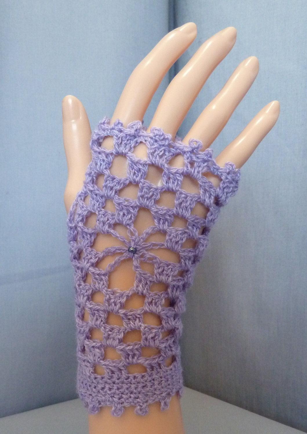 Periwinkle lacy fingerless gloves in merino and silk steampunk buy now online