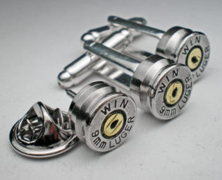 9mm Winchester PDX1 Nickel Bullet Head Groom Groomsman Wedding Cufflinks Tie Tac Lapel Set steampunk buy now online