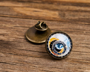 Lapel pin - Astronomical clock lapel pin, steampunk pin, clock brooch, glass dome lapel pin, antique brass lapel pin, Prague clock lapel pin steampunk buy now online