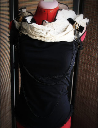 Gothic Visual Kei Asymmetrical Collar Blouse (Owl buckles & Chain) Custom Size steampunk buy now online