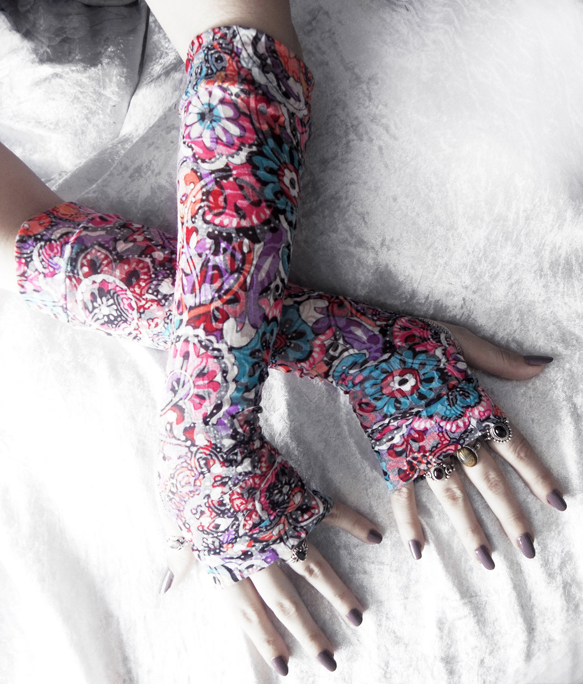 Urban Garden Arm Warmers - Purple Turquoise Blue Orange Black Red Pink Floral White - Yoga Gothic Gypsy Bohemian Cycling Light Boho Goth steampunk buy now online