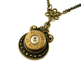 Lady Shooter Bullet Pendant - 45 caliber Bullet Pendant - 45mm auto bullet pendant- Steampunk Gift Idea steampunk buy now online