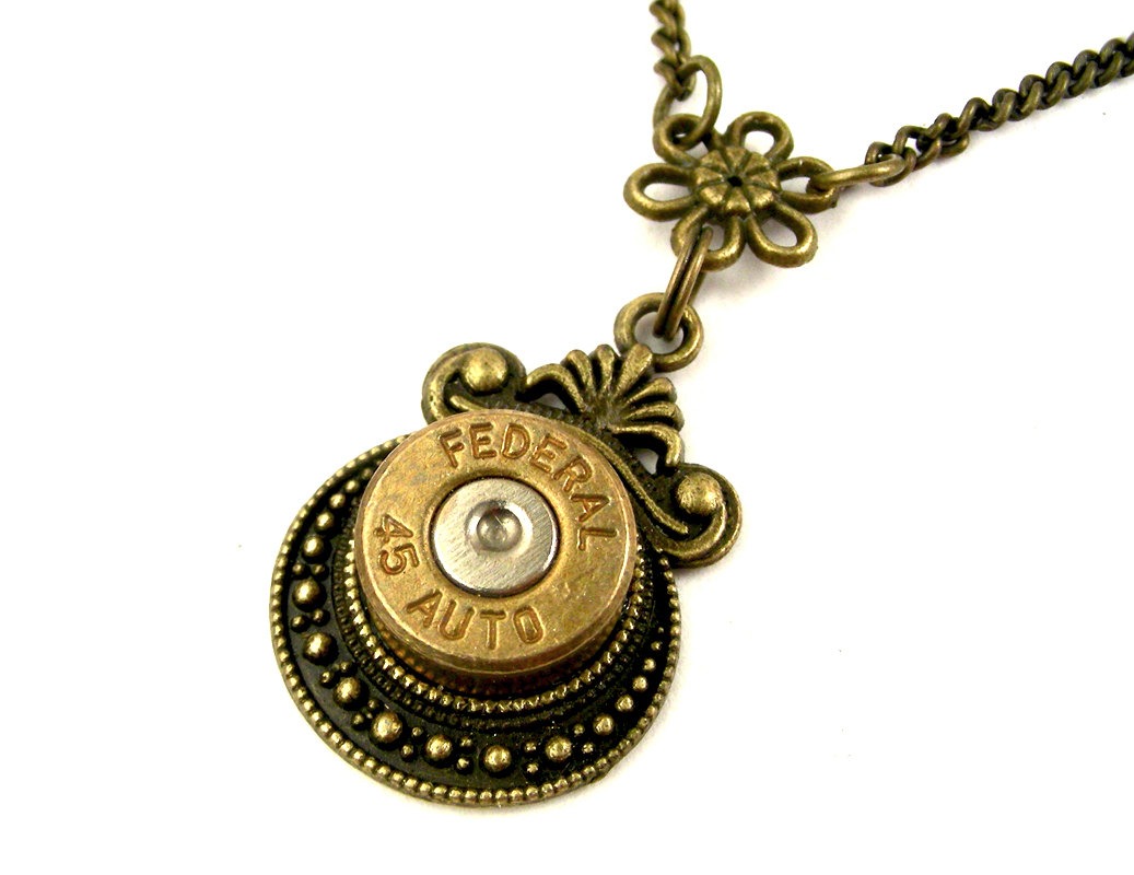 Lady Shooter Bullet Pendant - 45 caliber Bullet Pendant - 45mm auto bullet pendant- Steampunk Gift Idea steampunk buy now online