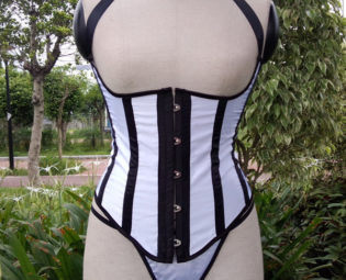 New Style Black and White Striped Underbust Corset Punk gothic Club Steampunk steampunk buy now online